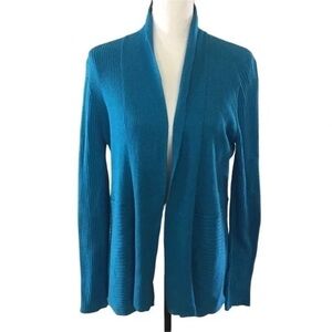 Eileen Fisher Teal Open-Front Ribbed Cardigan